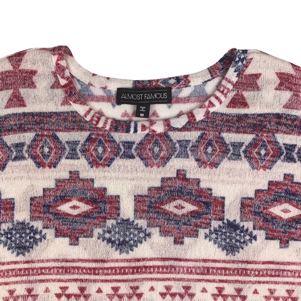 Almost Famous Southwestern Print Top Lightweight Knit Sweater SZ M Aztec Ethnic